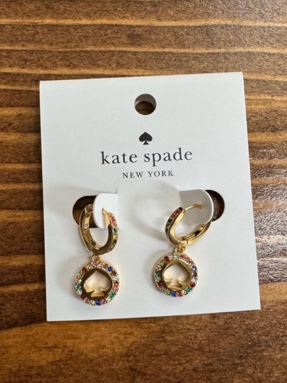 kate spade gold-tone multicolor crystal spade drop earrings